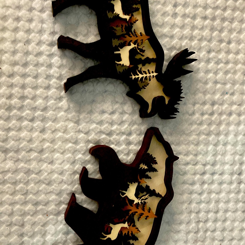 Brown rust color Bear and Moose made from  from wood and hand painted